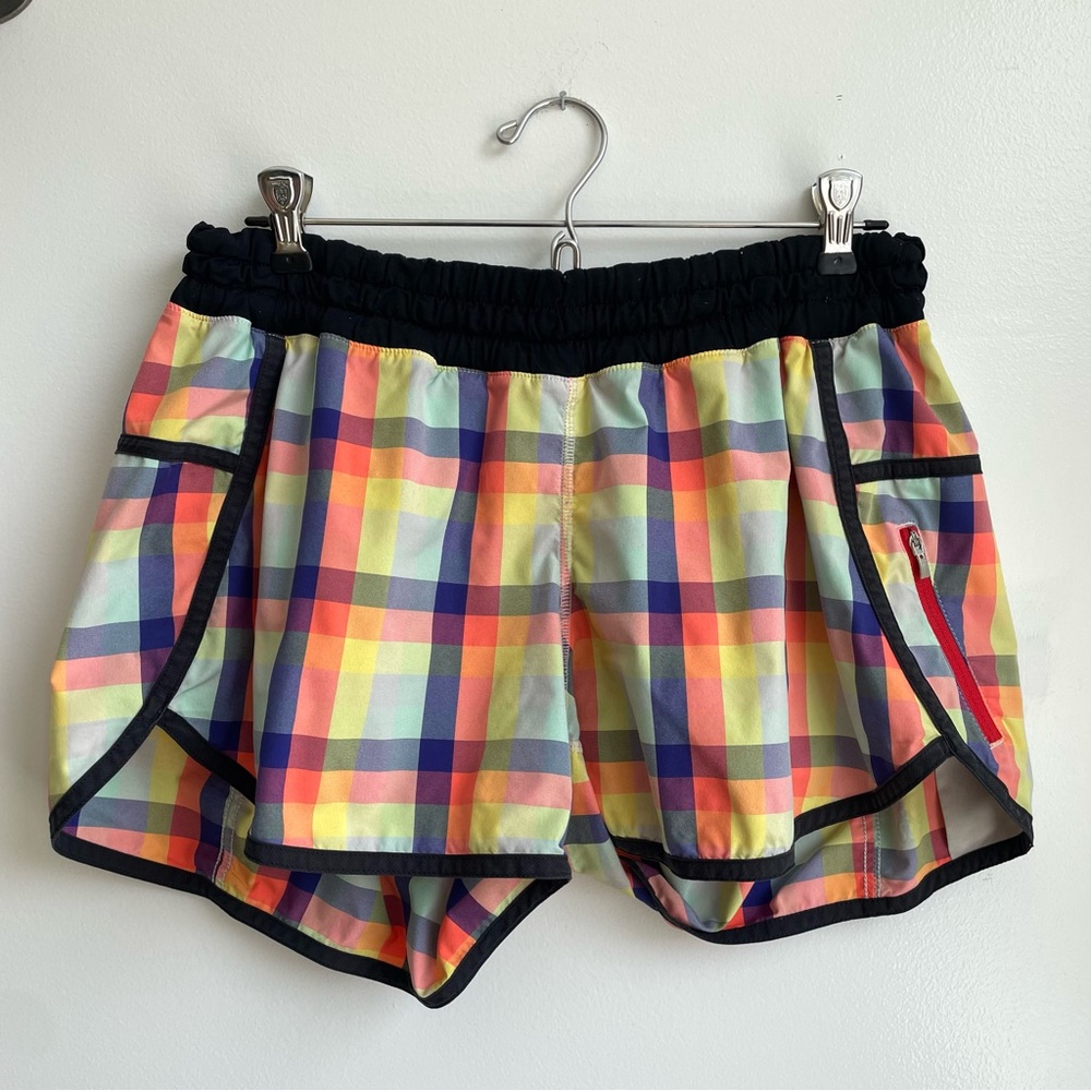 Lululemon Multicolor Plaid Running Shorts with Black Trim